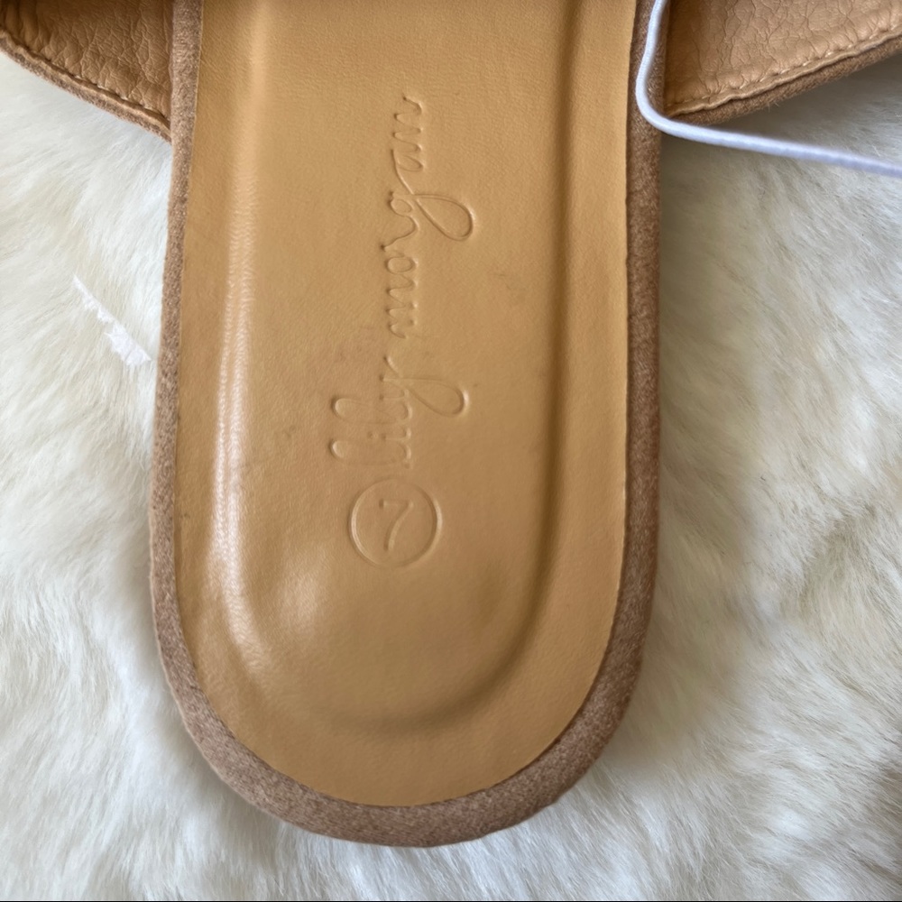 Lily Morgan Slip On Square Toe Sandals Suede Flat Slide Beige Tan Nude Size 7 - Picture 4 of 5
